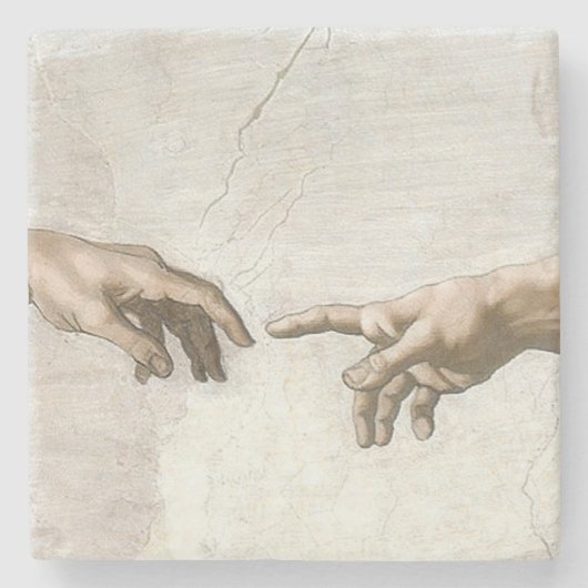 Michelangelo Schöpfung Adams Hände Fine Art Steinuntersetzer (Vorderseite)