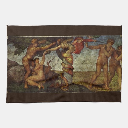 Michelangelos Fall und Ausweisung, Garten Eden Geschirrtuch (Horizontal)