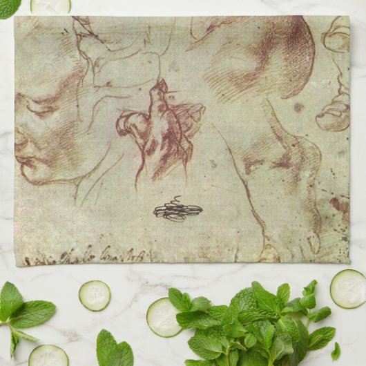 Michelangelos Studie eines libyschen Sibyl Geschirrtuch (Gefaltet)