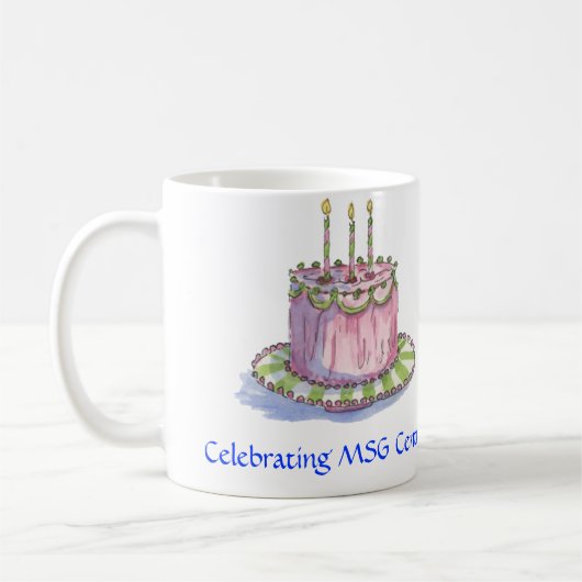 Michele-Kunst, pinkcake, MSG Zentrale feiernd! Kaffeetasse (Links)