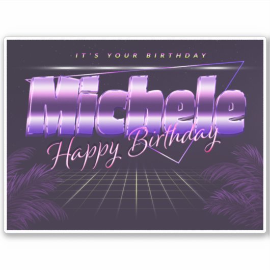 Michele Name Vorname lila retro Sticker Geburtstag (Vorderseite)