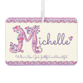 Michelle Letter M Name bedeutet lila rosa Autolufterfrischer (Rückseite)