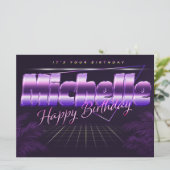 Michelle Name Vorname lila retro Karte Geburtstag (Stehend Vorderseite)