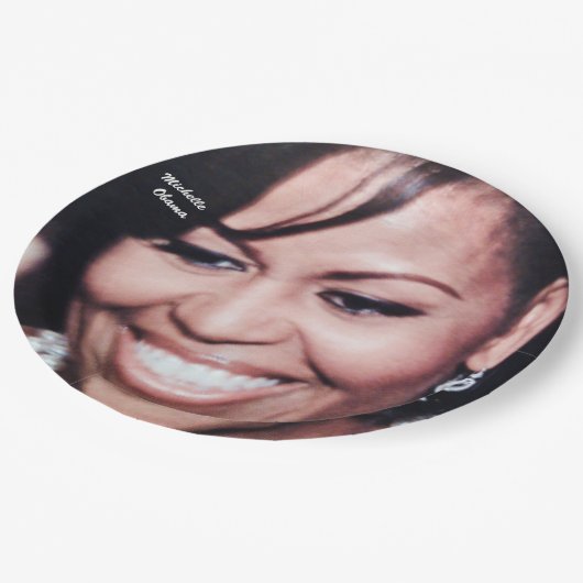 MICHELLE OBAMA, AMERIKANISCHE ERSTE LADY-Platte Pappteller (Schrägansicht)