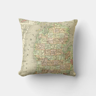 Michigan Antique Map Farbenfroher Staat Mitten Kissen
