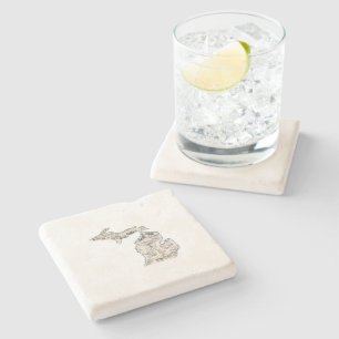 Michigan Antique Picture Map Vintager Staat Chart Steinuntersetzer