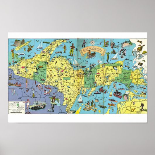 Michigan Area 1935 Pictorial Map Poster (Vorne)