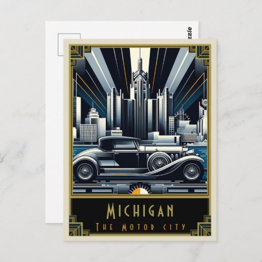 Michigan | Art Deco Postkarte (Vorne/Hinten)