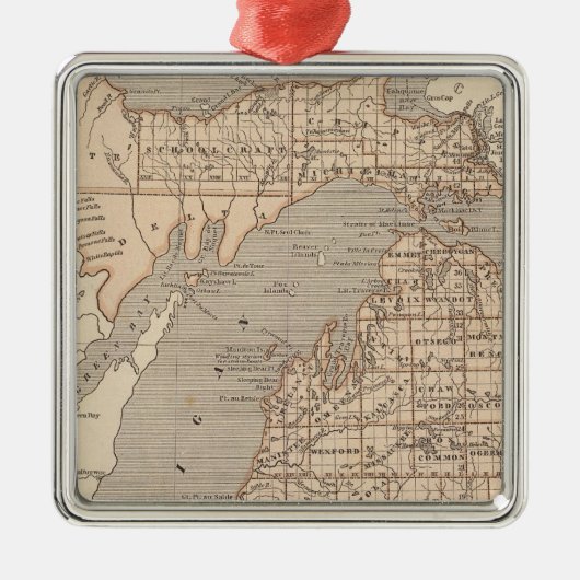 Michigan Atlas Karte Silbernes Ornament (Vorne)