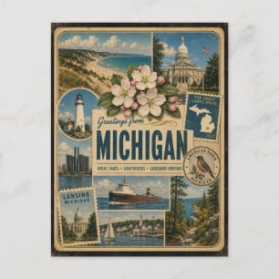 Michigan Authentische Vintage-Style-Postkarte Postkarte