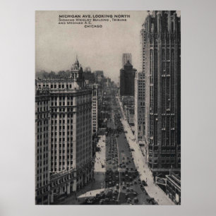 Michigan Ave, Chicago IL, Illinois Vintag Poster