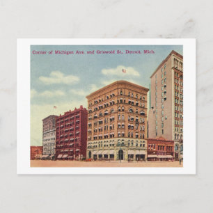 Michigan Ave. & Griswold St., Detroit Vintag Postkarte