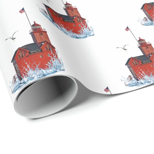Michigan "Big Red" Leuchtturm Geschenkpapier (Rolleneckpunkt)
