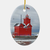 Michigan Big Red Lighthouse mit Swans Keramik Ornament (Vorne)