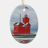 Michigan Big Red Lighthouse mit Swans Keramik Ornament (Hinten)