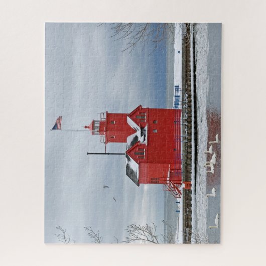Michigan Big Red Lighthouse mit Swans Puzzle (Vertikal)