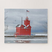 Michigan Big Red Lighthouse mit Swans Puzzle (Horizontal)