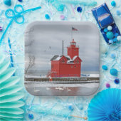 Michigan Big Red Lighthouse mit Winter Swans Pappteller (Party)