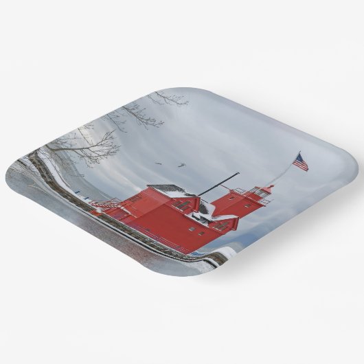 Michigan Big Red Lighthouse mit Winter Swans Pappteller (Gewinkelt)