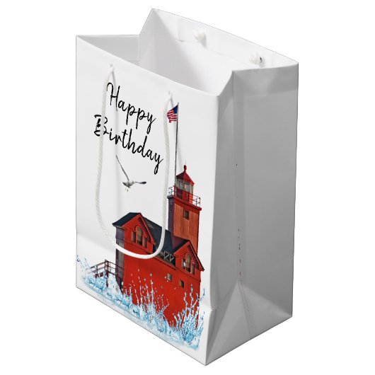 Michigan Big Red Lighthouse Mittlere Geschenktüte (Vorderseite Schrägansicht)