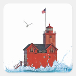 Michigan Big Red Lighthouse Quadratischer Aufkleber