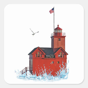 Michigan Big Red Lighthouse Quadratischer Aufkleber