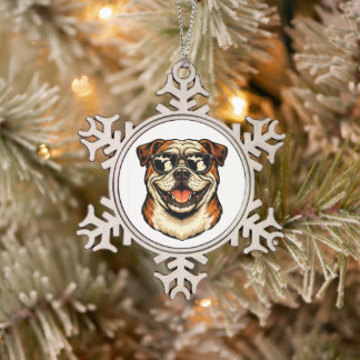 Michigan-Bulldogge mit Sonnenbrille Schneeflocken Zinn-Ornament