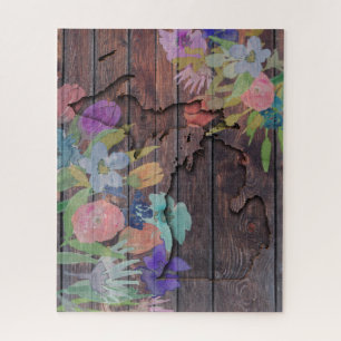 Michigan Carved Wood Aquarellfarbene Blume Puzzle