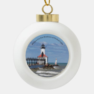 Michigan City East Pierhead & Bkw Lights-Ornament Keramik Kugel-Ornament