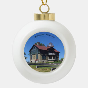 Michigan City Lighthouse-Ornament Keramik Kugel-Ornament