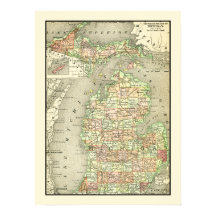 Michigan Colorful Antique Map Staat & Landkreise