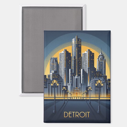 Michigan Detroit Art Deco Style Magnet (Vorderseite/Rückseite)