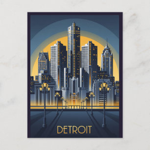 Michigan Detroit Art Deco Style Postkarte