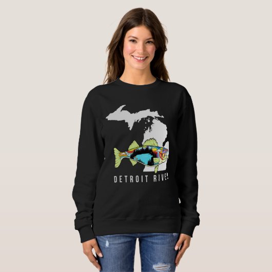 Michigan Detroit River Walleye Fischen Süßwasser Sweatshirt (Vorne ganz)