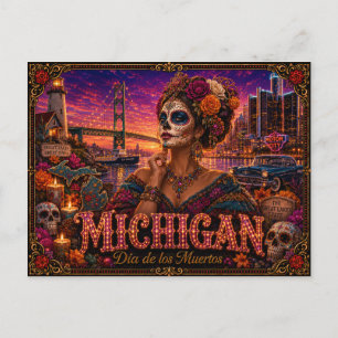 Michigan Día de los Muertos Retro Postkarte