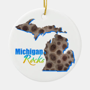 Michigan Felsen Petoskey-Steinmuster Keramik Ornament