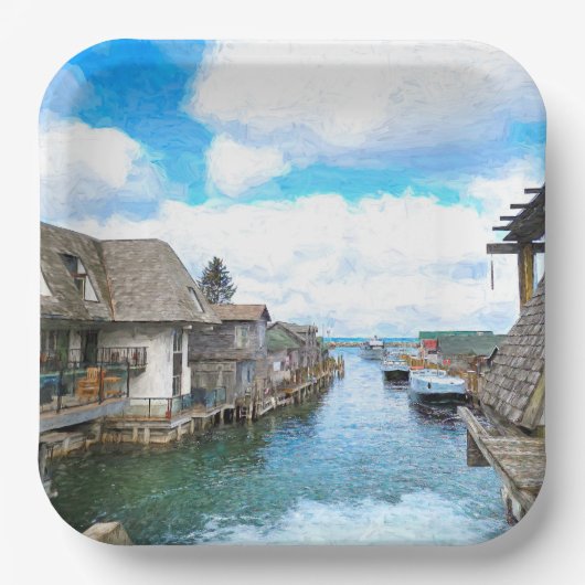 Michigan Fish Town Malerei Pappteller (Vorderseite)