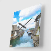 Michigan Fish Town Malerei Quadratische Wanduhr (Winkel)