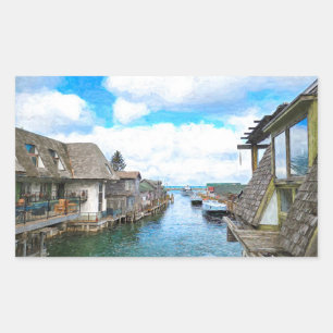 Michigan Fish Town Malerei Rechteckiger Aufkleber