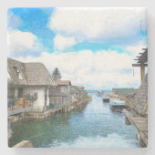 Michigan Fish Town Malerei Steinuntersetzer (Vorderseite)