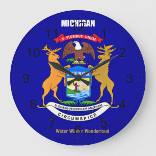 Michigan Flag and Slogan Große Wanduhr
