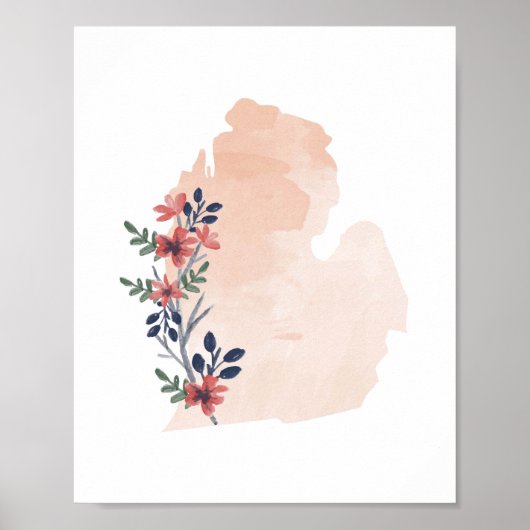 Michigan Floral Watercolor Staat Poster (Vorne)