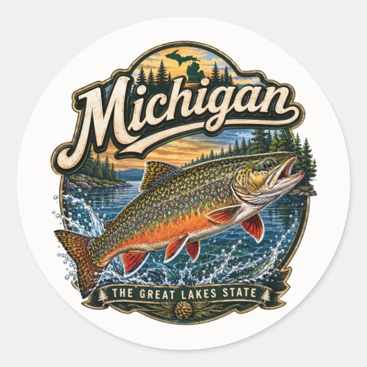 Michigan Forelle Große Seen Runder Aufkleber (Vorderseite)