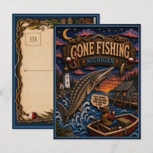 Michigan Gone Fishing Seestör Postkarte