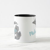 Michigan Gray Blue Poppies Blumenmuster Tasse (Zentrum)