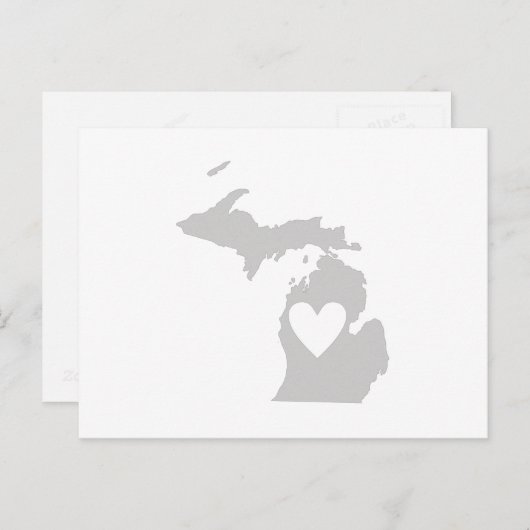 Michigan Gray Staat Map Form mit Herz Cutout Postkarte (Vorne/Hinten)