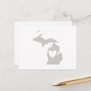 Michigan Gray Staat Map Form mit Herz Cutout Postkarte