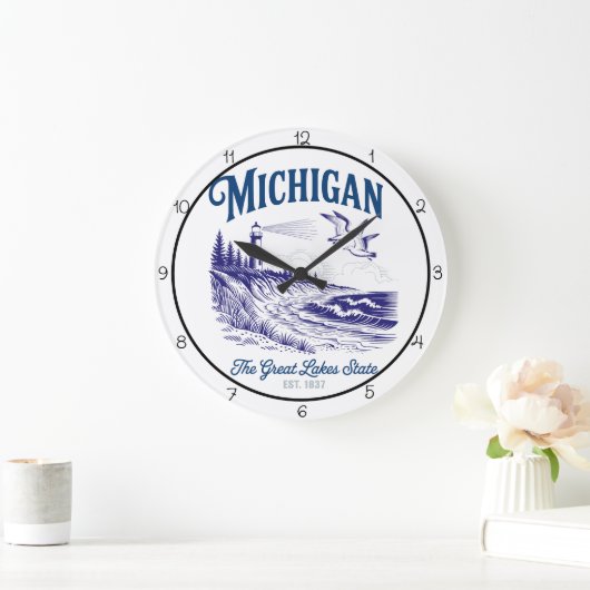 Michigan Great Lakes State Große Wanduhr (Zuhause)