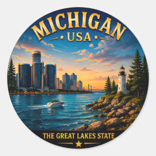 Michigan Great Lakes Szenario 🟡 Runder Aufkleber