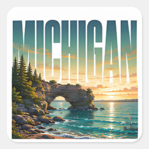 Michigan Great Lakes Szenische Küstenflucht Quadratischer Aufkleber